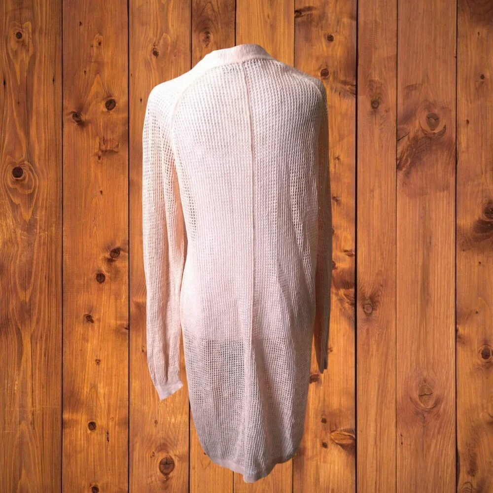 in Cashmere Linen Blend Open Knit Longline Open Front Cardigan Size Large Beachy
